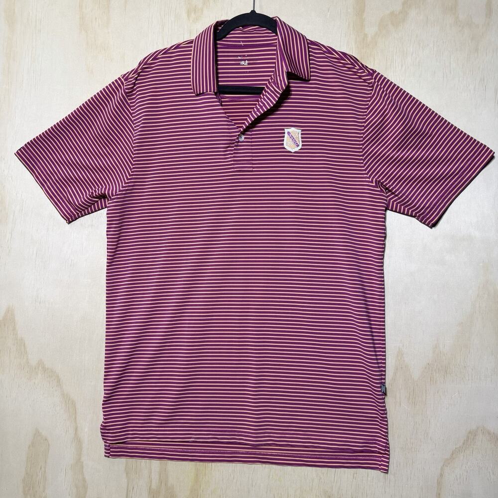 Straight Down Golf Polo‎ Shirt Mens Medium Pink Stripe Performance Stretch